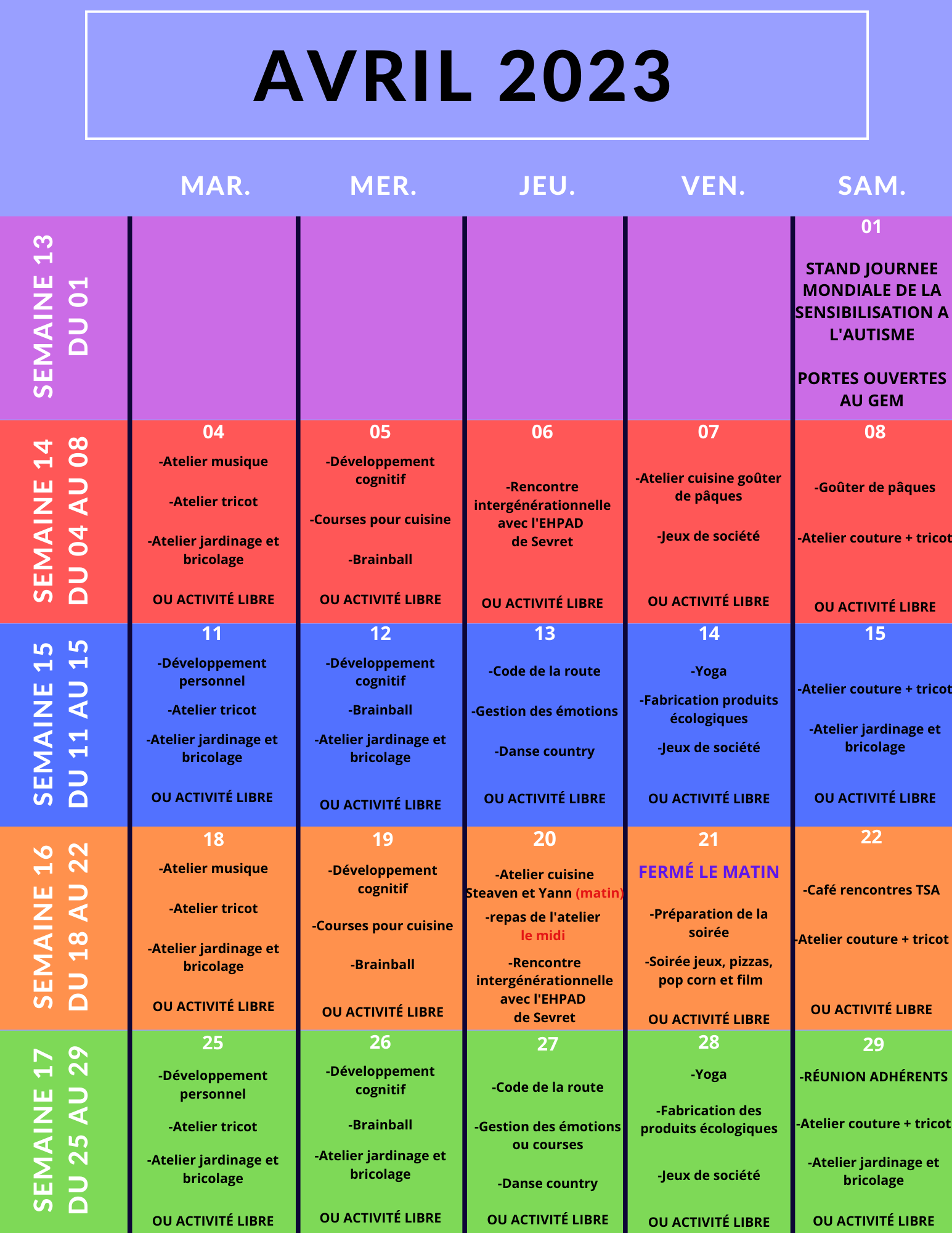 Ancien planning du gem tsa Niort